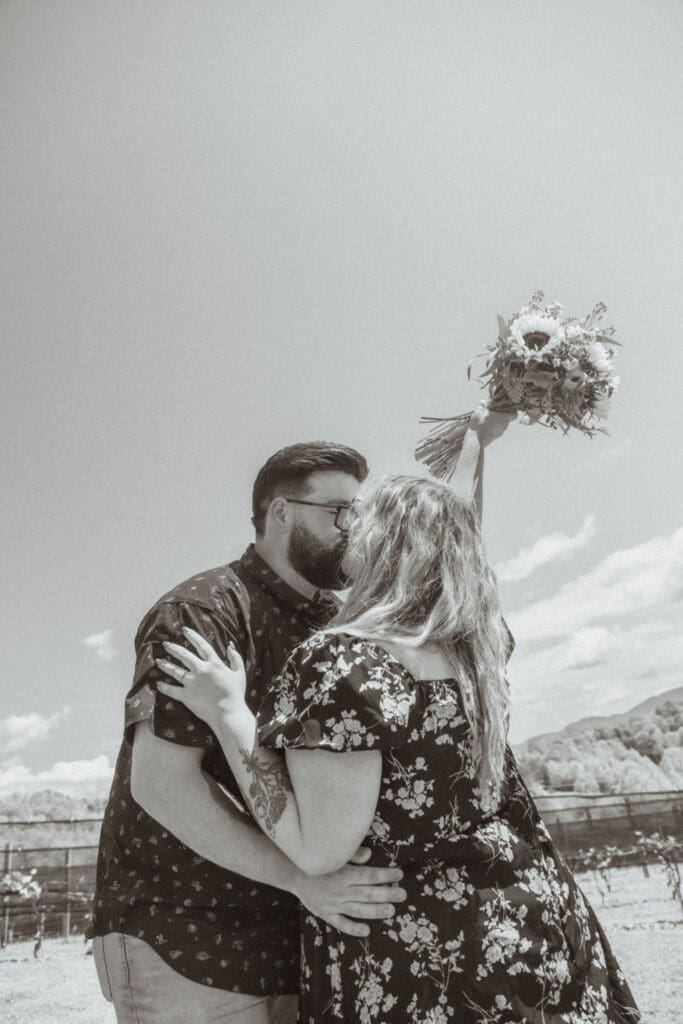 just engaged couple at silver fork winery in morganton
