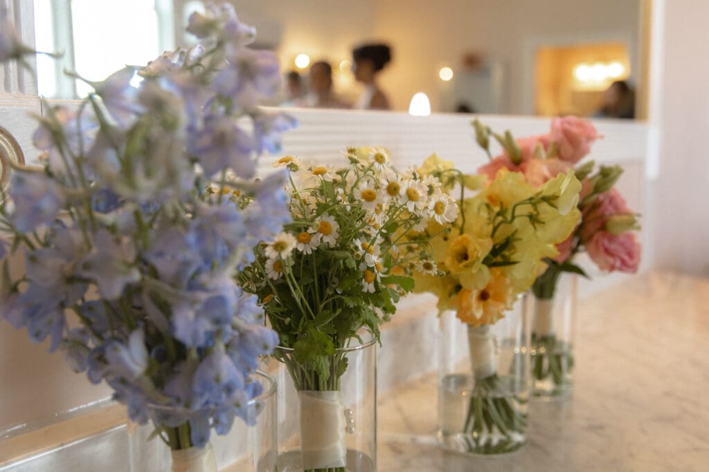Colorful flowers in vases for a Wedding near Charlotte North Carolina